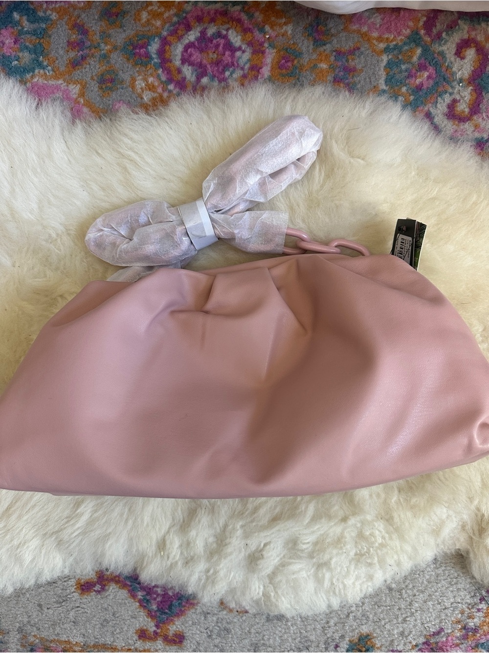 Badgley Mischka Pink Ruched Clutch Vegan Leather Chain Strap Slouchy Bag - Picture 5 of 7